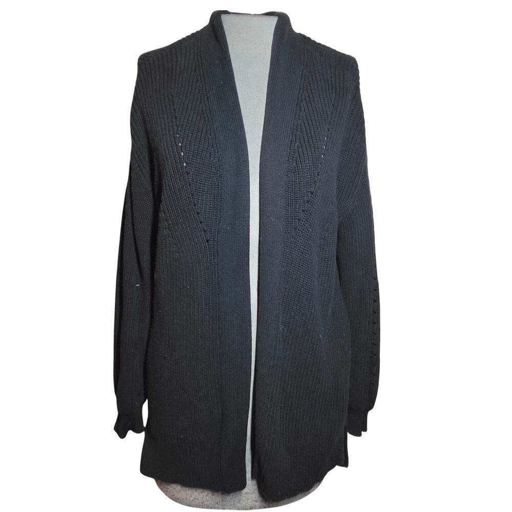 Black Cotton Open Front Cardigan with Pockets Sweater Size XS
